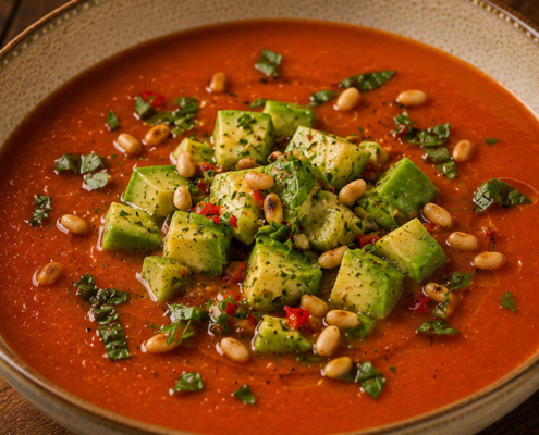 Tomatensuppe-mit-marinierten-Avocadowürfeln