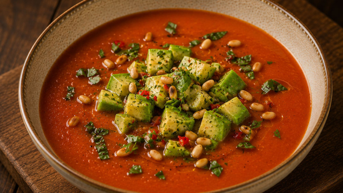 Tomatensuppe-mit-marinierten-Avocadowürfeln